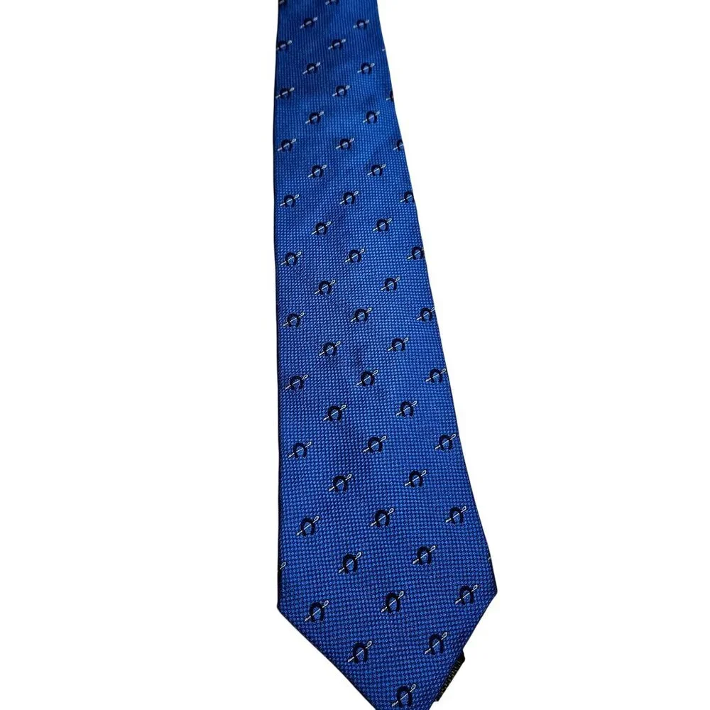 Tommy‎ Hilfiger Mens Blue Patterned Silk Tie Horse, Horseshoe, Polo, Equestrian